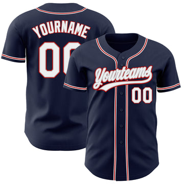 Custom Navy White Gray-Red Authentic Baseball Jersey