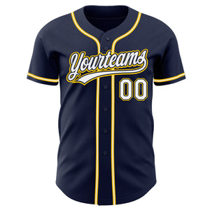 Custom Navy White-Gold Authentic Baseball Jersey