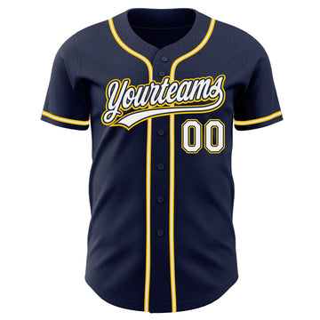 Custom Navy White-Gold Authentic Baseball Jersey