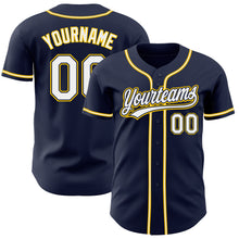 Charger l&#39;image dans la galerie, Custom Navy White-Gold Authentic Baseball Jersey
