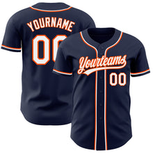 Load image into Gallery viewer, Custom Navy White-Orange Authentic Baseball Jersey
