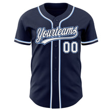 Load image into Gallery viewer, Custom Navy White-Light Blue Authentic Baseball Jersey
