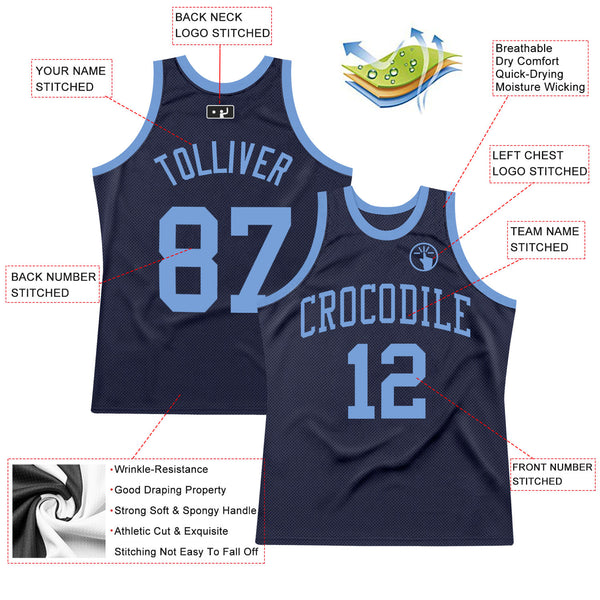 Custom Team Basketball Authentic Light Blue Throwback Jersey Navy