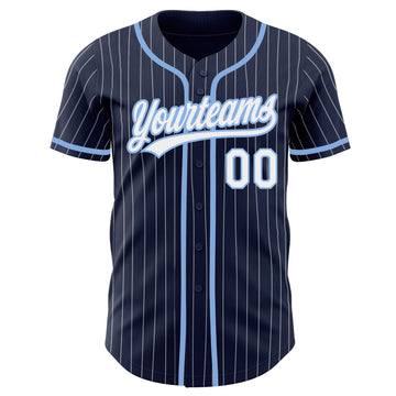 Custom Navy White Pinstripe White-Light Blue Authentic Baseball Jersey