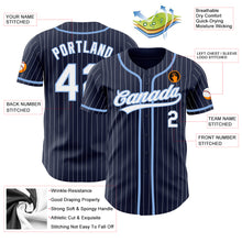 Load image into Gallery viewer, Custom Navy White Pinstripe White-Light Blue Authentic Baseball Jersey
