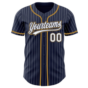 Custom Navy White Pinstripe White-Old Gold Authentic Baseball Jersey