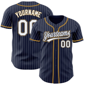 Custom Navy White Pinstripe White-Old Gold Authentic Baseball Jersey