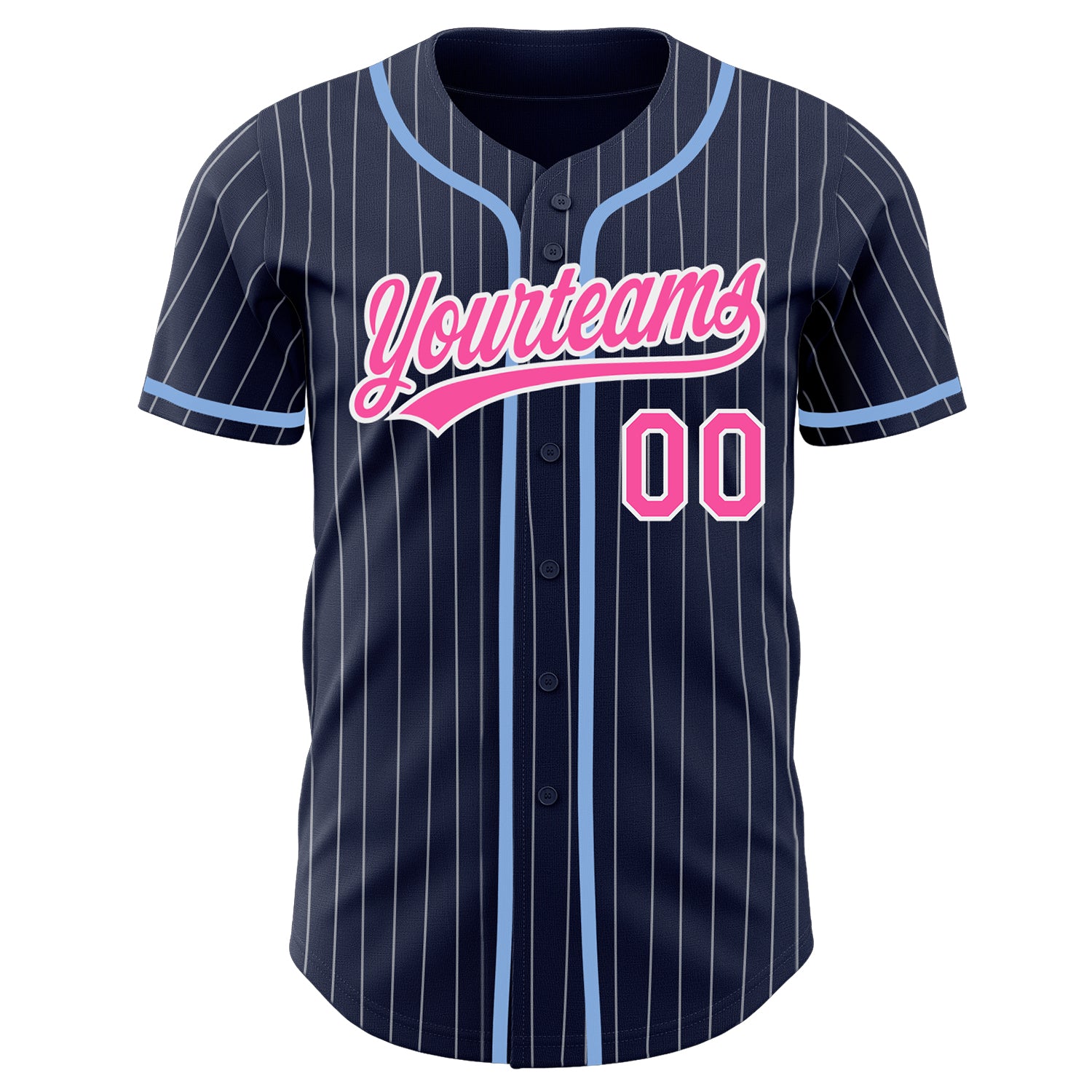 Cheap Custom Navy White Pinstripe Pink Authentic Baseball Jersey