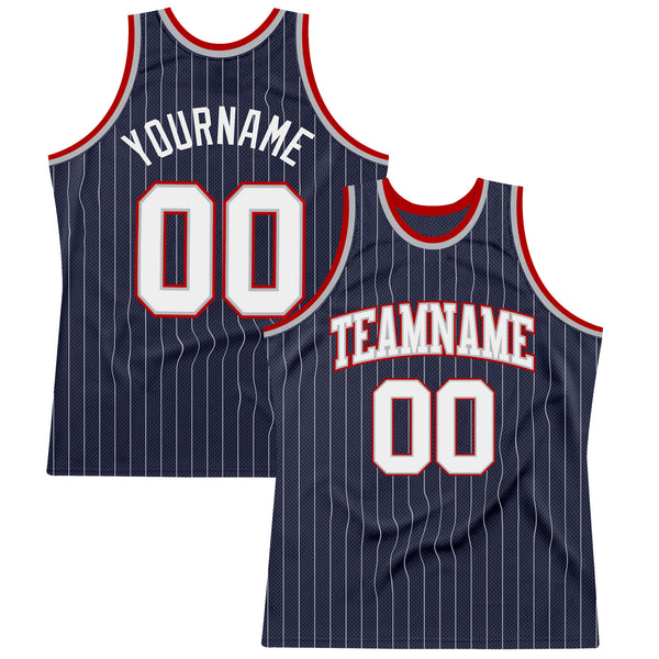 Custom White Red Pinstripe Red-Black Authentic Basketball Jersey S