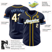 Load image into Gallery viewer, Custom Navy White Yellow-Light Blue Authentic Baseball Jersey
