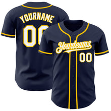 Load image into Gallery viewer, Custom Navy White-Yellow Authentic Baseball Jersey
