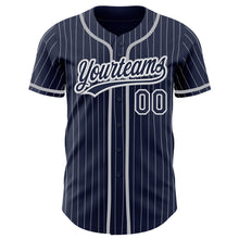 Load image into Gallery viewer, Custom Navy White Pinstripe Gray Authentic Baseball Jersey
