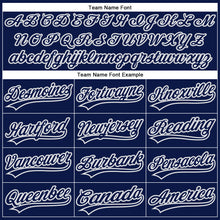 Load image into Gallery viewer, Custom Navy White Pinstripe Gray Authentic Baseball Jersey
