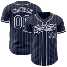 Load image into Gallery viewer, Custom Navy White Pinstripe Gray Authentic Baseball Jersey
