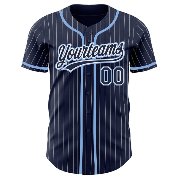 Custom White Light Blue Pinstripe Light Blue-Yellow Authentic Baseball  Jersey