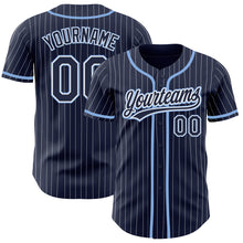 Загрузить изображение в средство просмотра галереи, Custom Navy White Pinstripe Light Blue Authentic Baseball Jersey
