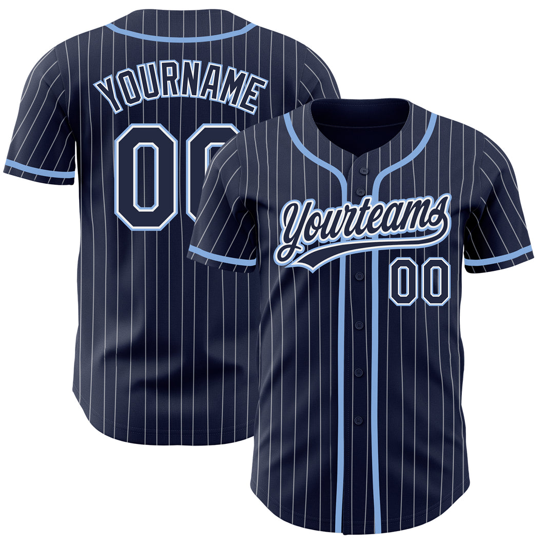 Cheap Custom Navy White Pinstripe Light Blue Authentic Baseball Jersey Free Shipping CustomJerseysPro