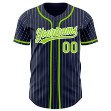 Charger l&#39;image dans la galerie, Custom Navy White Pinstripe Neon Green Authentic Baseball Jersey
