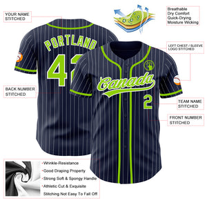 Custom Navy White Pinstripe Neon Green Authentic Baseball Jersey