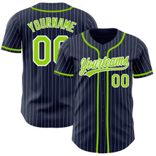 Charger l&#39;image dans la galerie, Custom Navy White Pinstripe Neon Green Authentic Baseball Jersey
