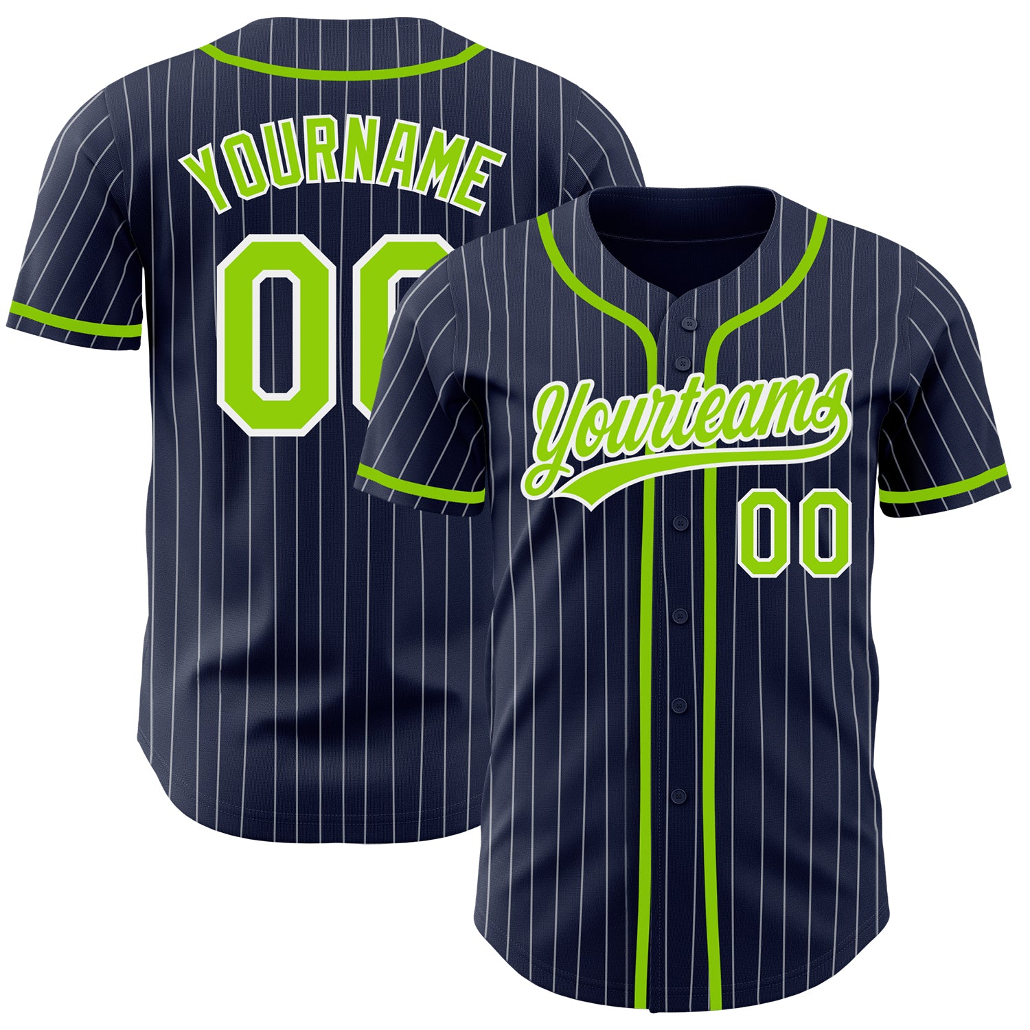 Cheap Custom Gray Navy Pinstripe Neon Green Authentic Baseball