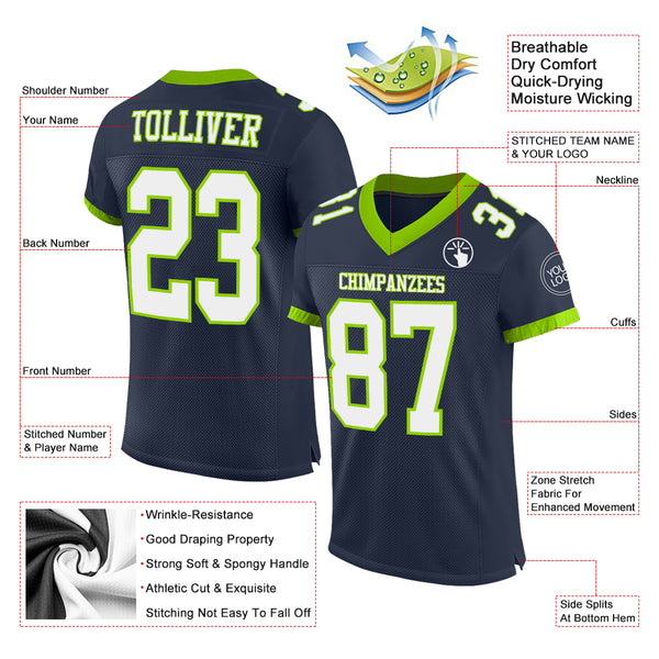 Cheap Custom Navy White-Neon Green Mesh Authentic Football Jersey Free  Shipping – CustomJerseysPro