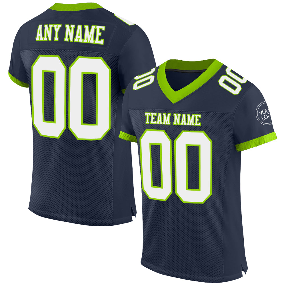 Custom Neon Green Navy-White Mesh Authentic Football Jersey –  CustomJerseysPro