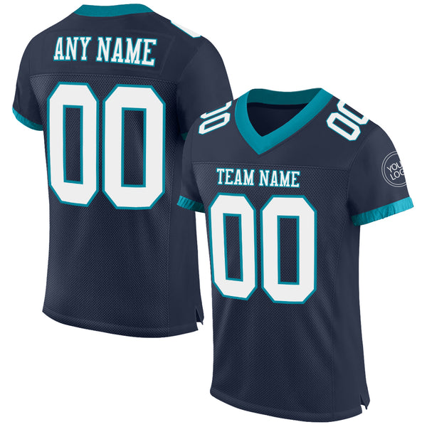 Cheap Custom Navy White-Teal Mesh Authentic Football Jersey Free