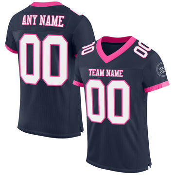 Custom Navy White-Pink Mesh Authentic Football Jersey