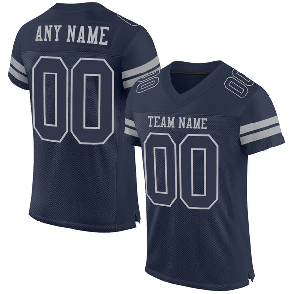 Custom Navy Gray-White Mesh Authentic Football Jersey