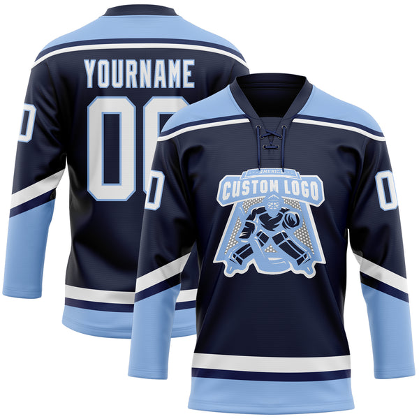 Cheap Custom White Navy-Light Blue Hockey Jersey Free Shipping –  CustomJerseysPro