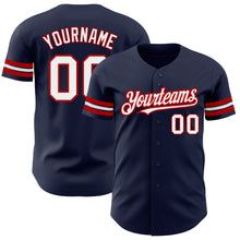 Load image into Gallery viewer, Custom Navy White-Red Authentic Baseball Jersey
