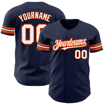 Custom Navy White-Orange Authentic Baseball Jersey