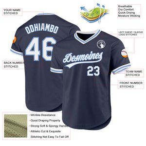 Custom Navy White-Light Blue Authentic Throwback Baseball Jersey