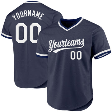 Custom Navy White Authentic Throwback Baseball Jersey