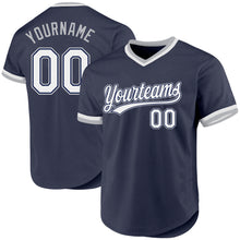 Charger l&#39;image dans la galerie, Custom Navy White-Gray Authentic Throwback Baseball Jersey
