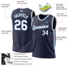 Загрузить изображение в средство просмотра галереи, Custom Navy White-Light Blue Authentic Throwback Basketball Jersey
