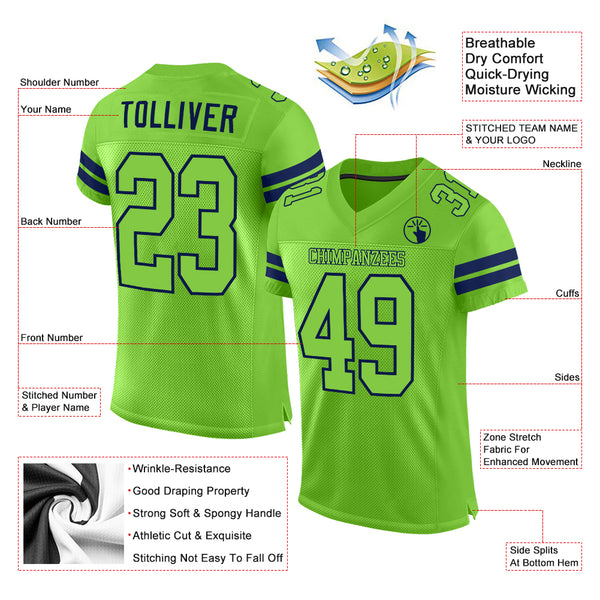 Cheap Custom Neon Green Navy-Gray Mesh Authentic Football Jersey Free  Shipping – CustomJerseysPro