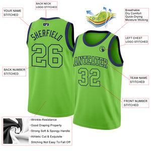 Custom Neon Green Neon Green-Navy Authentic Basketball Jersey