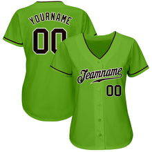 Load image into Gallery viewer, Custom Neon Green Brown-White Authentic Baseball Jersey
