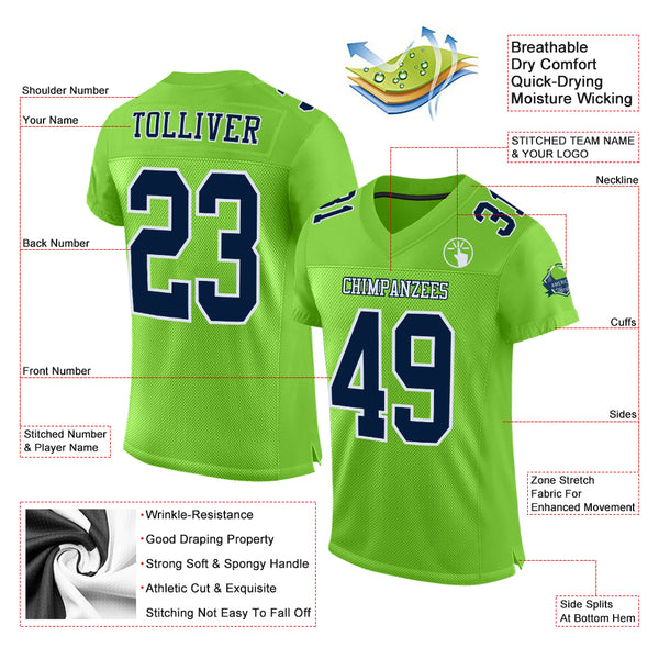 Custom Navy Neon Green-White Mesh Authentic Football Jersey –  CustomJerseysPro