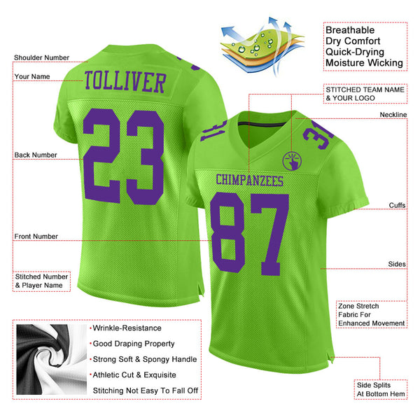 Cheap Custom Neon Green Purple Mesh Authentic Football Jersey Free Shipping  – CustomJerseysPro