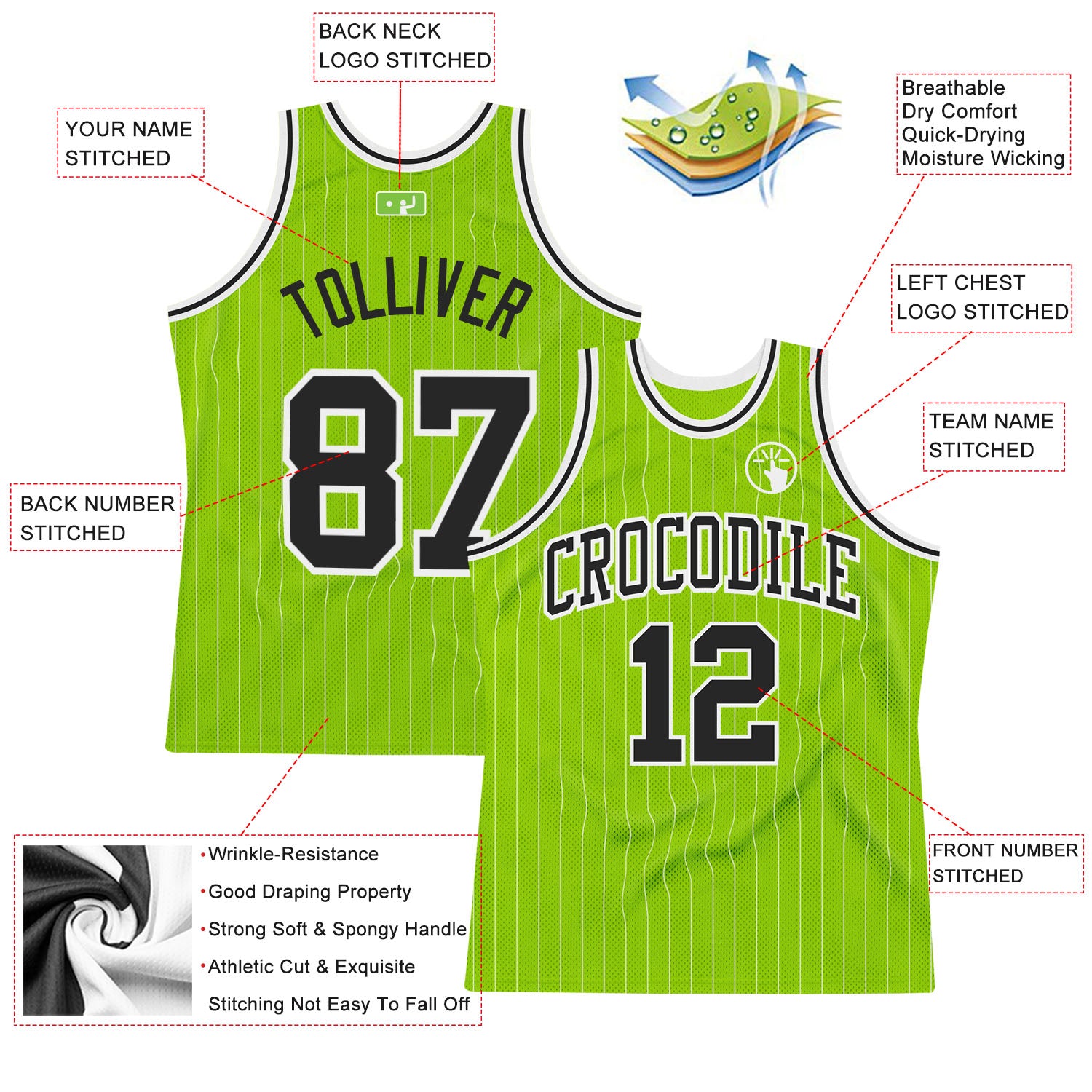 Cheap Custom Neon Green White Pinstripe Black-White Authentic Basketball  Jersey Free Shipping – CustomJerseysPro