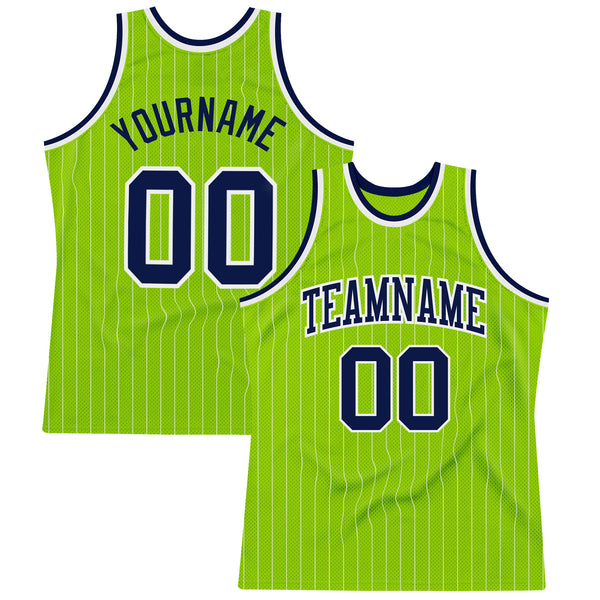 Custom Neon Green Neon Green-Navy Authentic Basketball Jersey