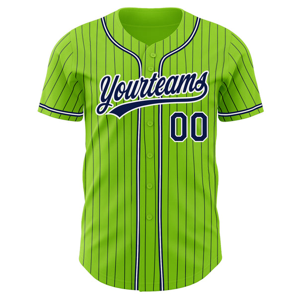 Custom Pinstripe Baseball Jersey Yellow Green Green-White