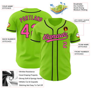 Custom Neon Green Pink-Black Authentic Baseball Jersey