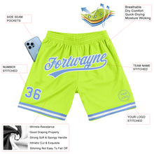 Laden Sie das Bild in den Galerie-Viewer, Custom Neon Green Light Blue-White Authentic Throwback Basketball Shorts
