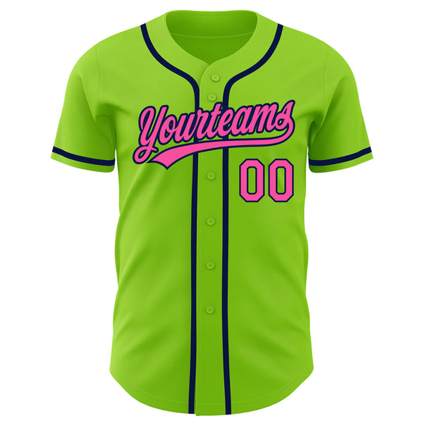 Custom Neon Green Pink-Navy Authentic Baseball Jersey Women's Size:3XL