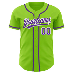 Custom Neon Green Purple-White Authentic Baseball Jersey