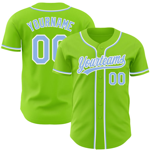 Cheap Custom Neon Green Light Blue-White Authentic Baseball Jersey